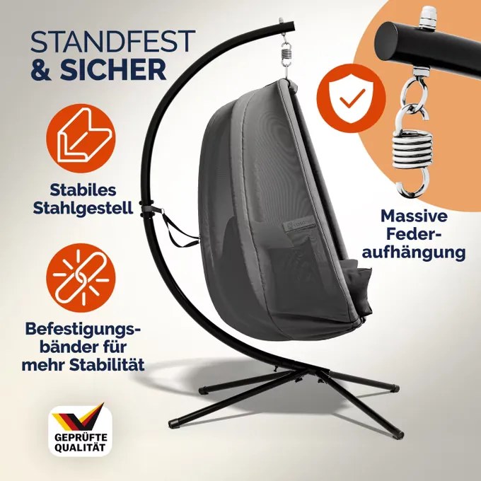 Cadeira suspensa Alvie 190 x 140 x 110 cm Cinzento