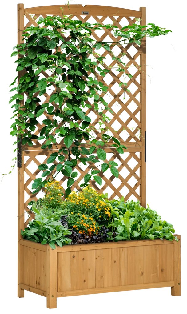 Outsunny Floreira de Jardim com Treliça Caixa de Plantio com Suporte para Plantas Trepadeiras para Cultivo de Plantas Flores para Pátio Terraço Varanda 90x45x180cm Madeira