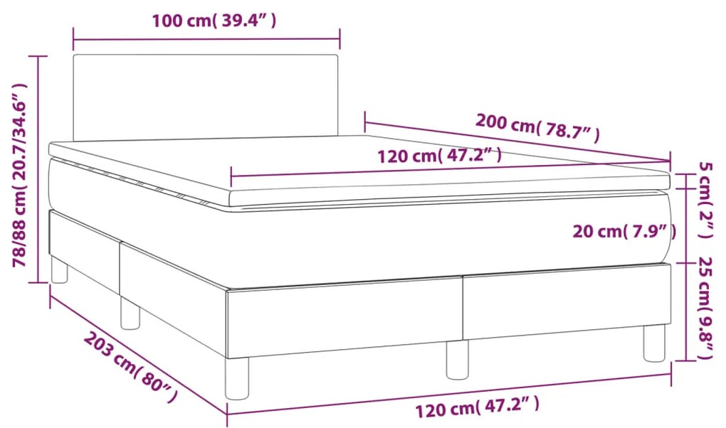 Cama box spring c/ colchão/LED 120x200 cm veludo verde-escuro