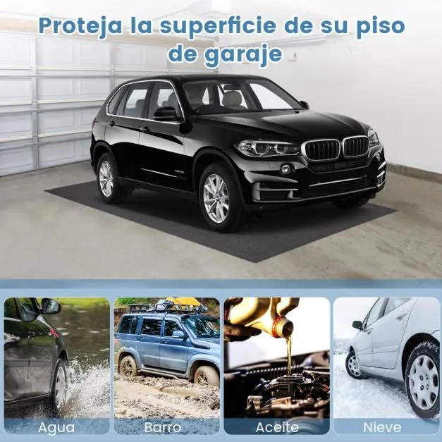 Tapete para chão de garagem reutilizável e lavável. Inclui fita adesiva cinzenta 180 x 150 cm Cinzento