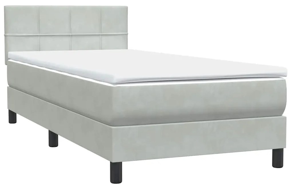Cama com molas/colchão cinzento-claro 80x220 cm veludo