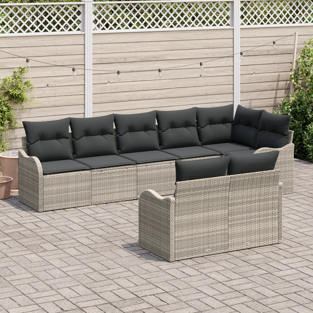 Conjunto de Sofá para Jardim de 8 Peças com Almofadas Cinza Claro Ratt
