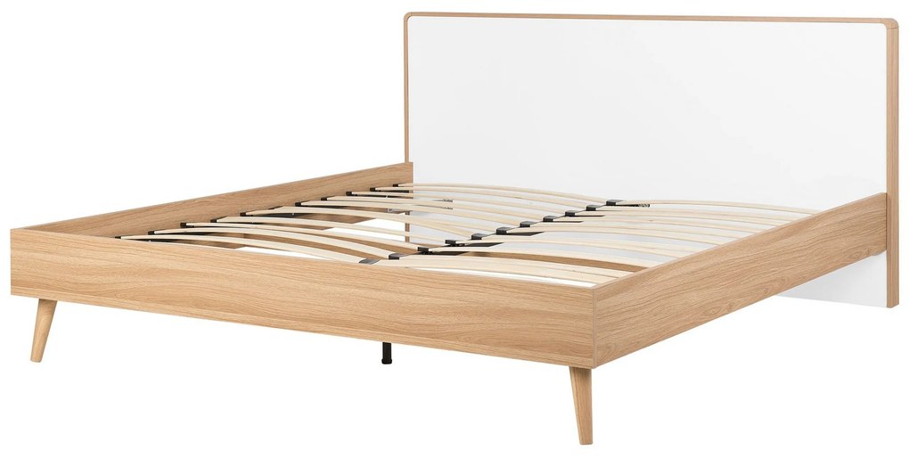 Cama de casal em madeira clara e branca 180 x 200 cm SERRIS Beliani