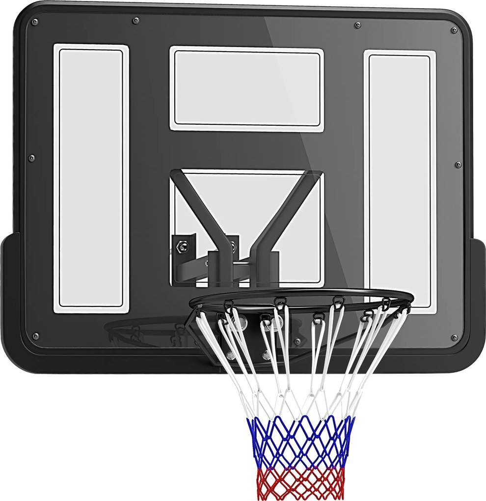 Tabela de Basquetebol de Parede para Interior e Exterior com Painel Inquebrável de 110x75 cm e Rede Resistente a Rasgos Preto