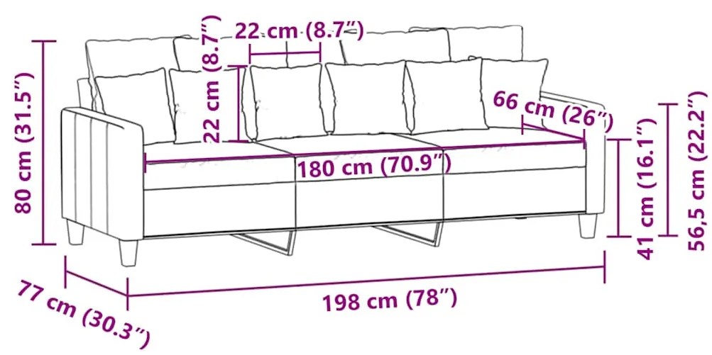 Sofá de 3 lugares 180 cm tecido cinza-escuro