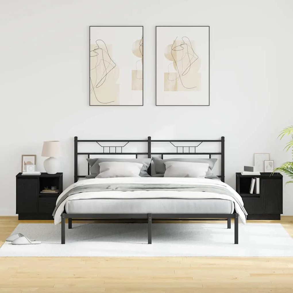 Cômodas de Cabeceira com LED 2 pcs Carvalho Preto 50x34,5x50 cm