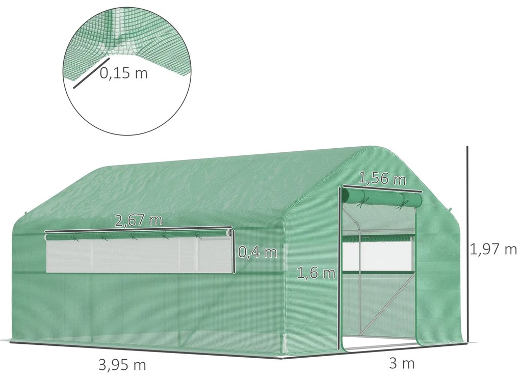 Estufa tipo Túnel 4x3x2 m Estufa de Exterior com 2 Janelas Cobertura P