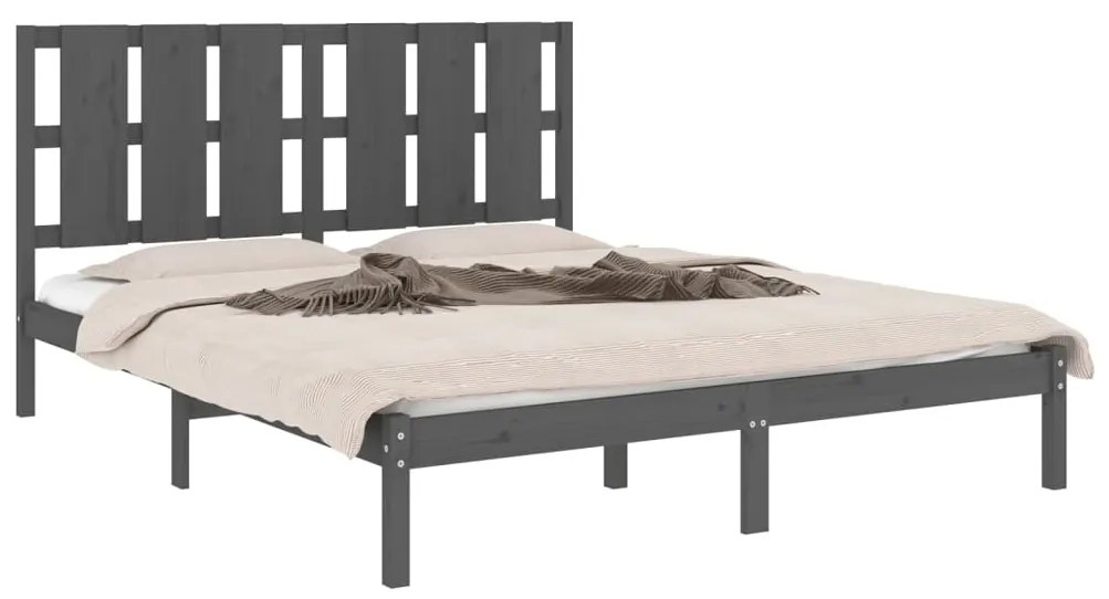 Estrutura de cama king 150x200 cm madeira maciça cinza