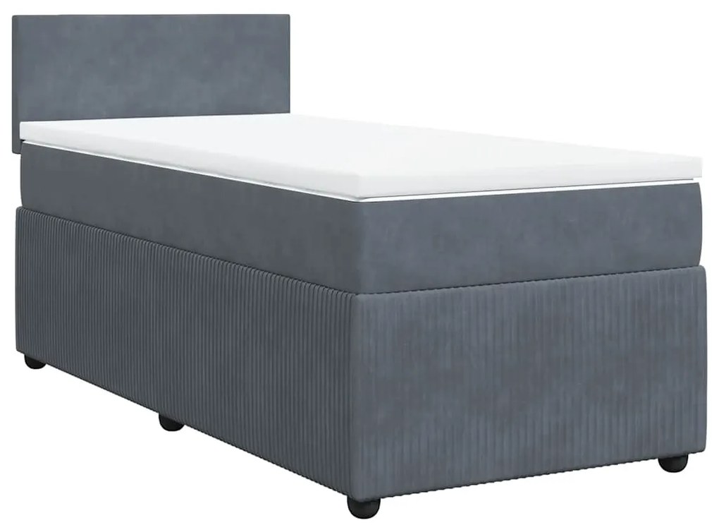 Cama com molas/colchão 90x200 cm veludo cinza-escuro