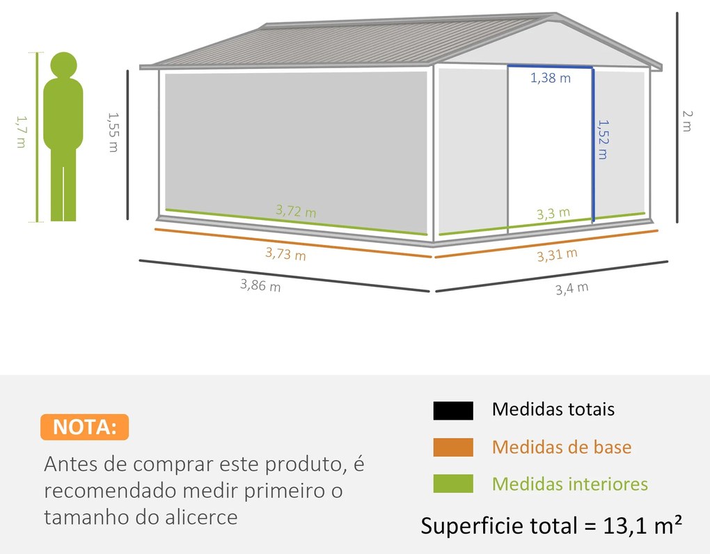 Outsunny Abrigo de Jardim 340x386x200 cm 13,1 m² Abrigo de Exterior de