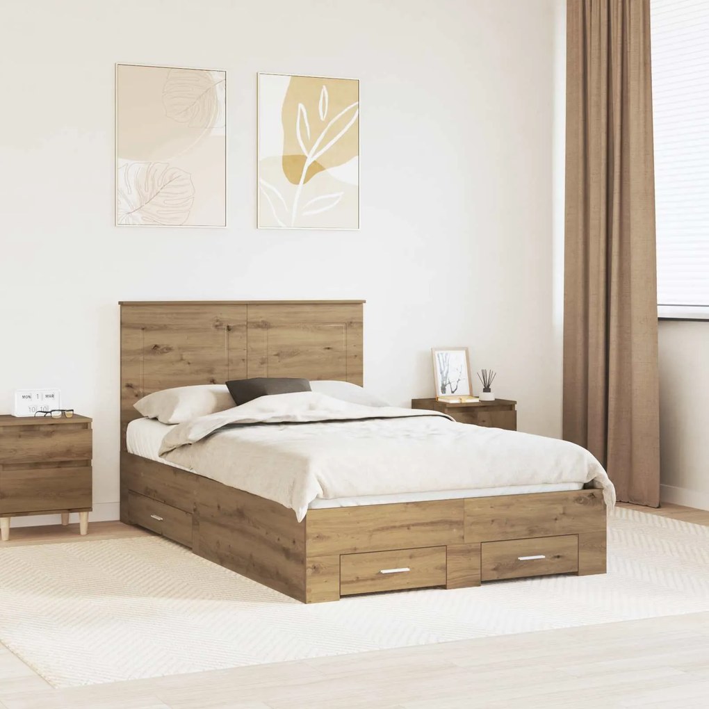 vidaXL Estrutura da Cama com cabeceira Carvalho Artesanal 120 x 200 cm
