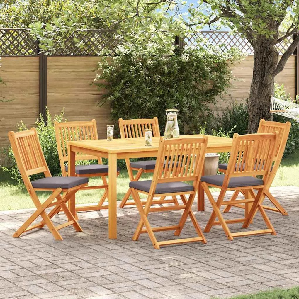 vidaXL Cadeiras dobráveis de jardim com almofada cinza - 6 pcs em madeira acácia sólida.