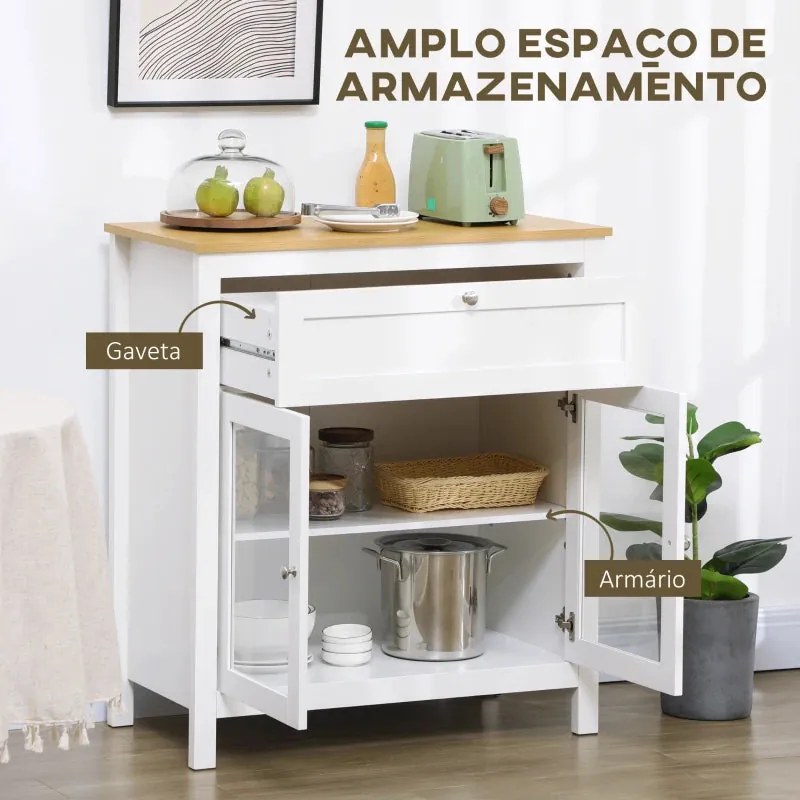 Armário de Cozinha Alicia com 2 Portas em Vidro e 1 Gaveta - Design Mo