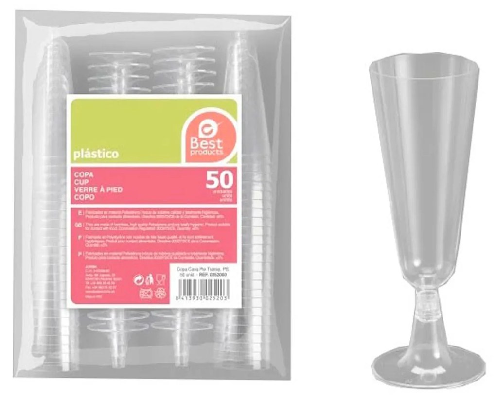Copos Champanhe Plástico Incolor 150ml 50 Unidades