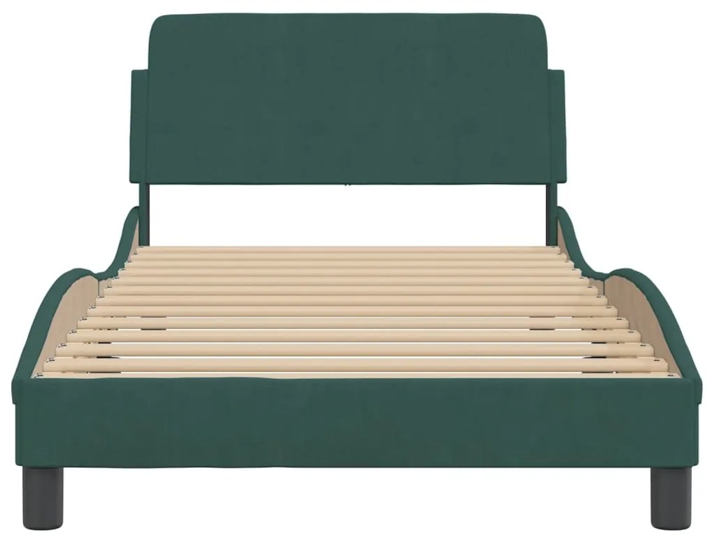 Estrutura de cama sem colchão 100x200 cm veludo verde-escuro