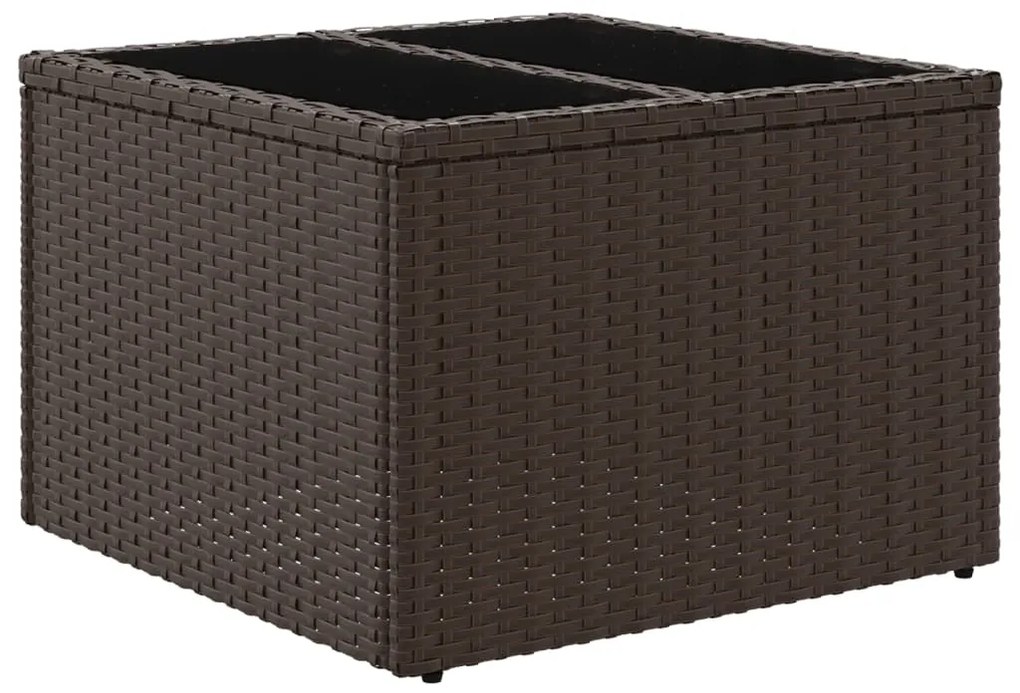 Mesa de jardim com tampo de vidro 55x55x37 cm vime PE castanho