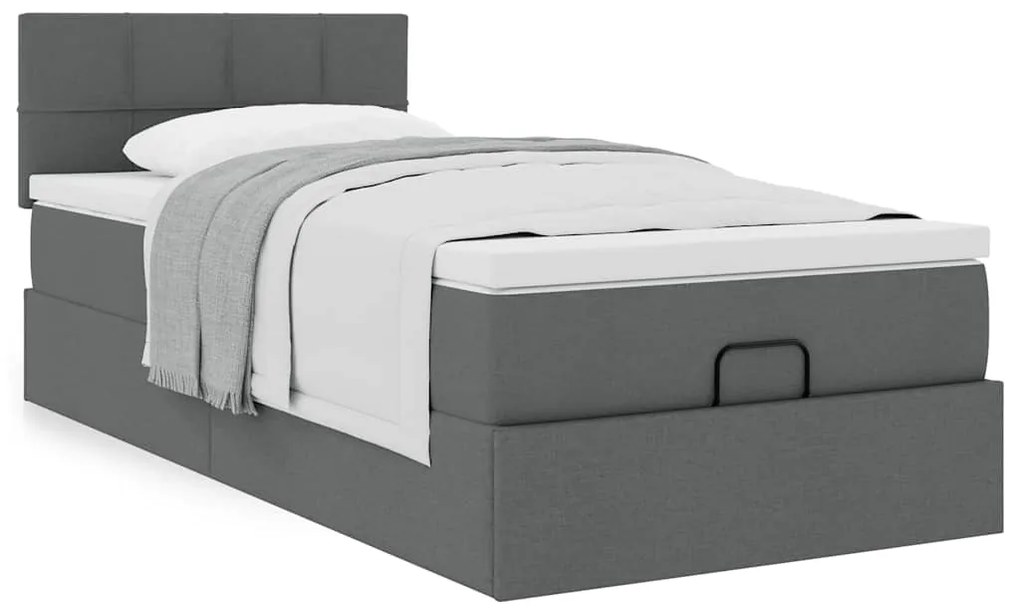 Cama otomana com colchão 90x200 cm tecido cinzento escuro