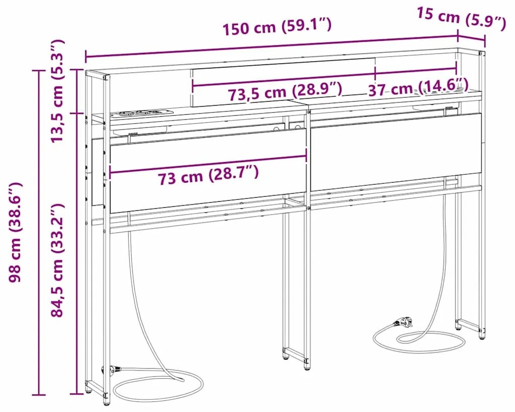 Cabeceira de armazenamento Carvalho castanho 150 cm