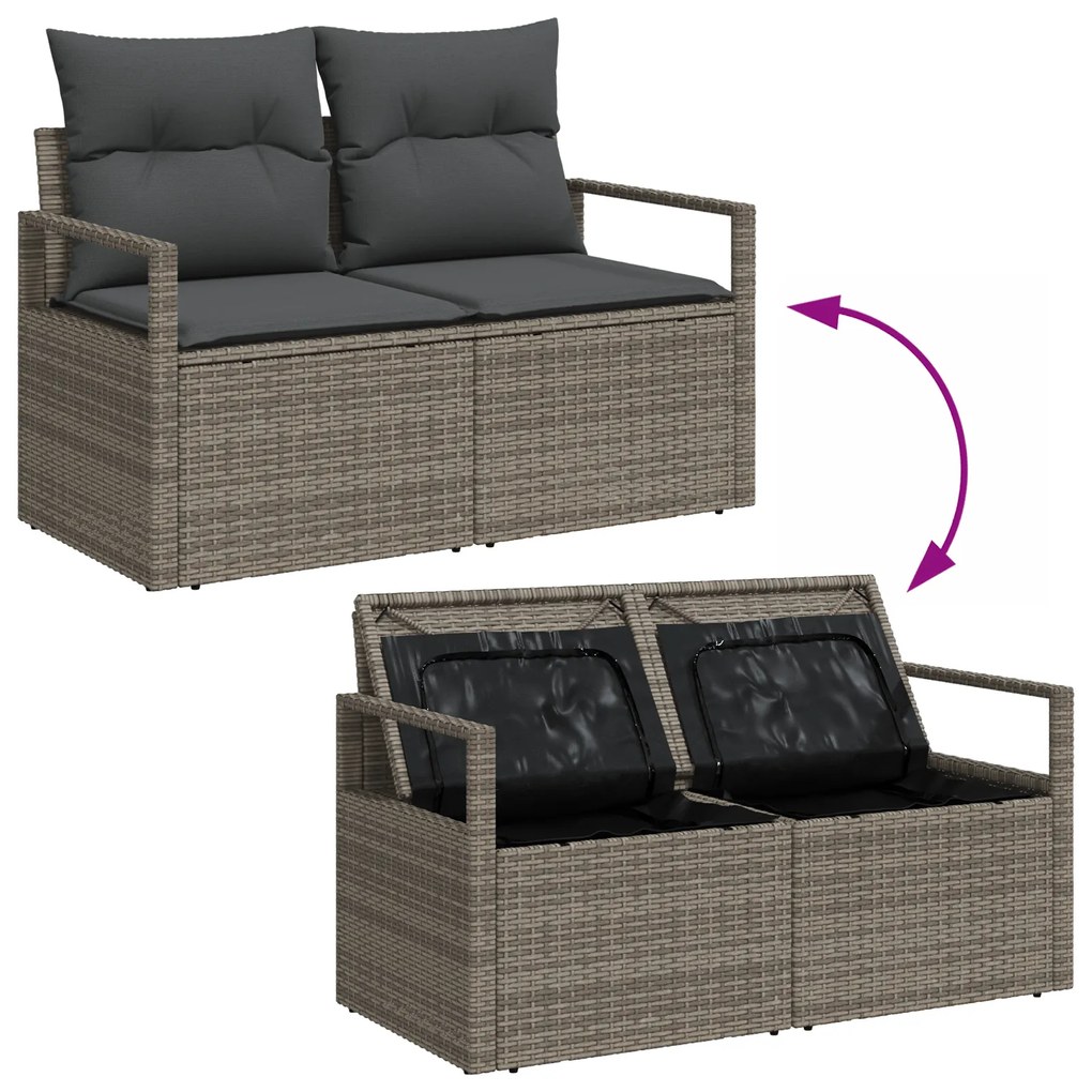 Conjunto de Sofá de Jardim de 5 Peças com Almofadas Cinza em Polyratta