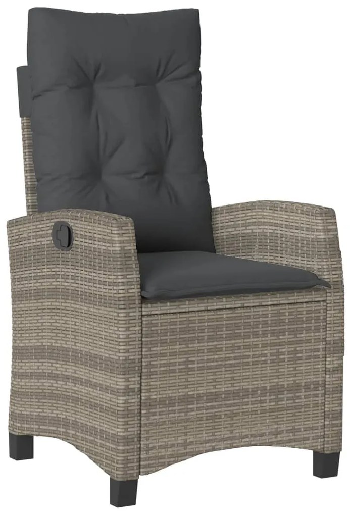 3 pcs conjunto de jantar p/ jardim c/ almofadões vime PE cinza