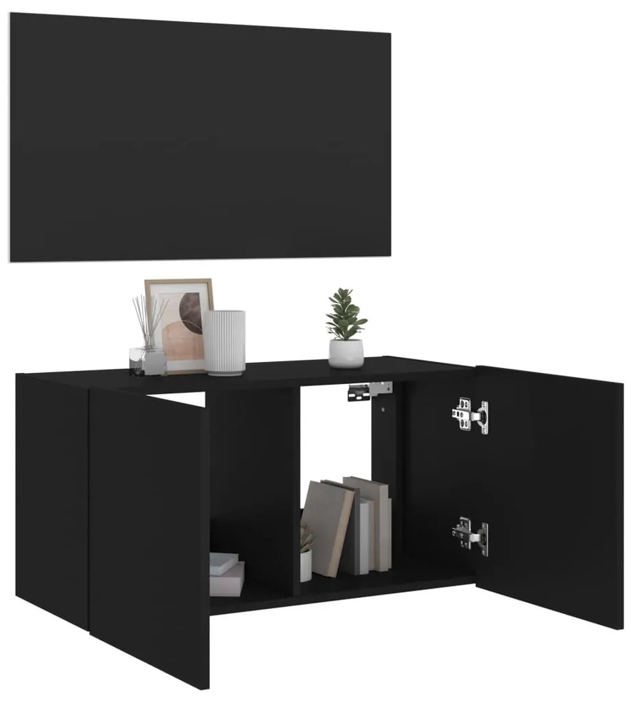 Móvel de parede para TV com luzes LED 80x35x41 cm preto