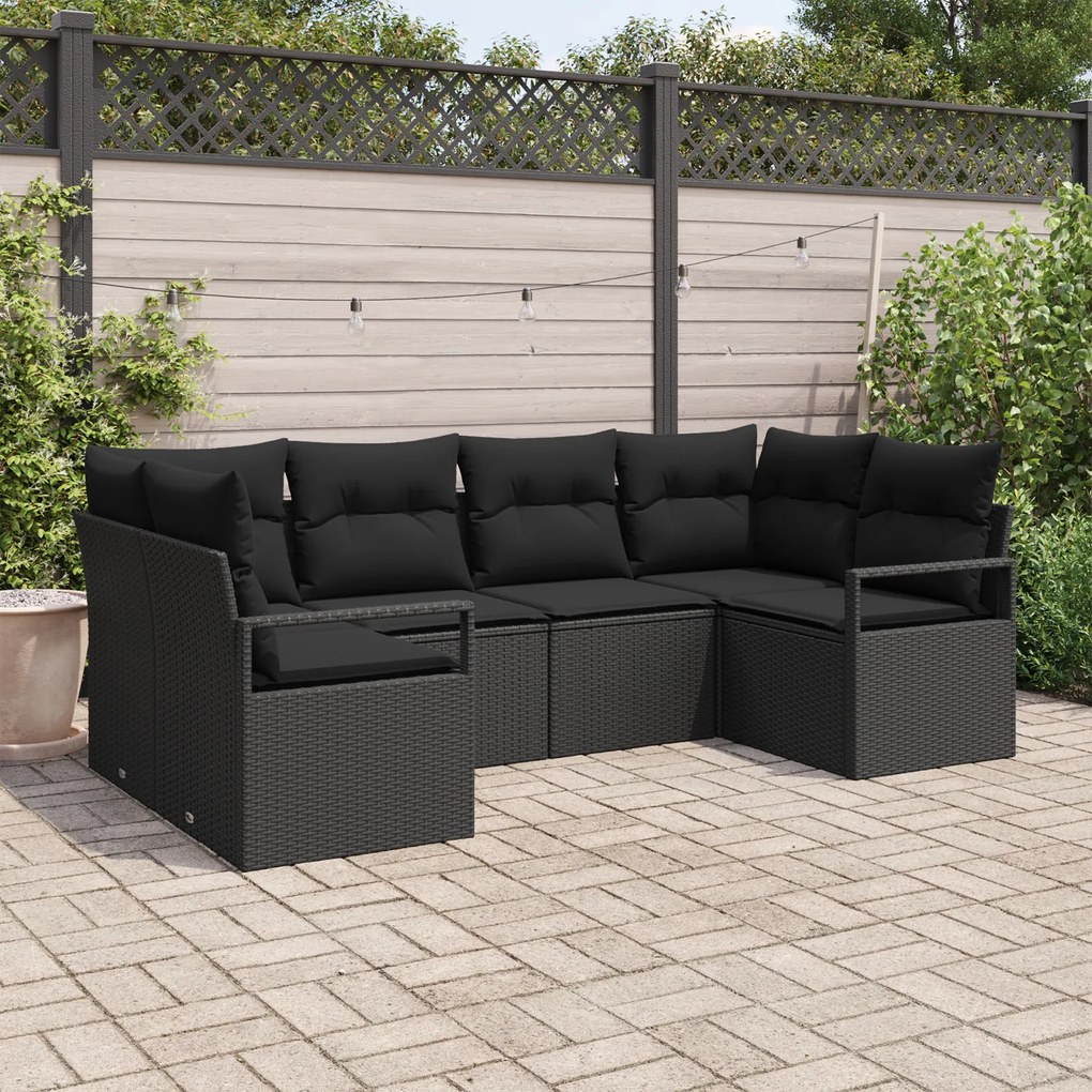 Conjunto de Sofá de Jardim vidaXL com Almofadas Preto Rattan Poliéster