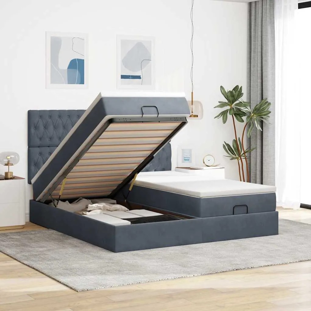 Estrutura cama otomana colchões 180x200 cm cinzento escuro