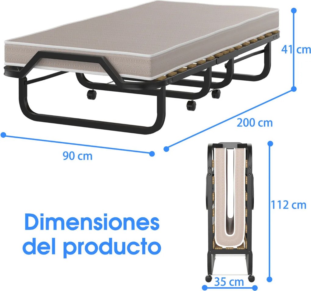 Cama Dobrável Individual "EIRIK" com Colchão Viscoelástico e Estrutura