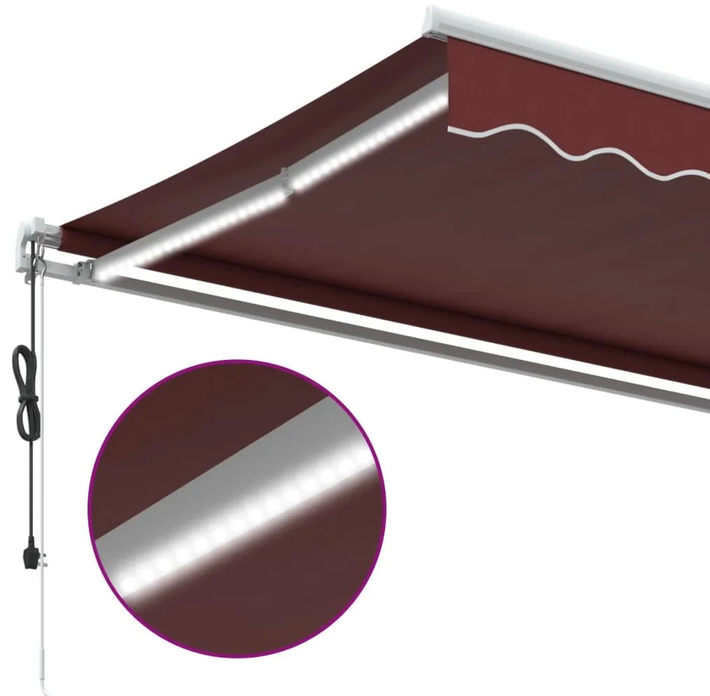 Toldo retrátil automático com luz LED 600x350 cm bordô