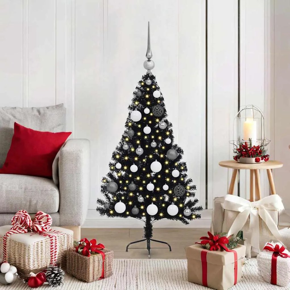 vidaXL Árvore de Natal Artificial Pré-iluminada Preto 120 cm PVC