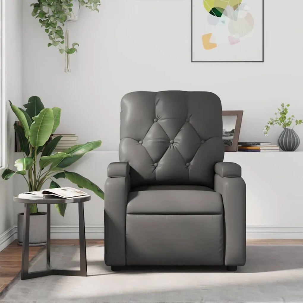 Poltrona de massagens reclinável couro artificial cinzento