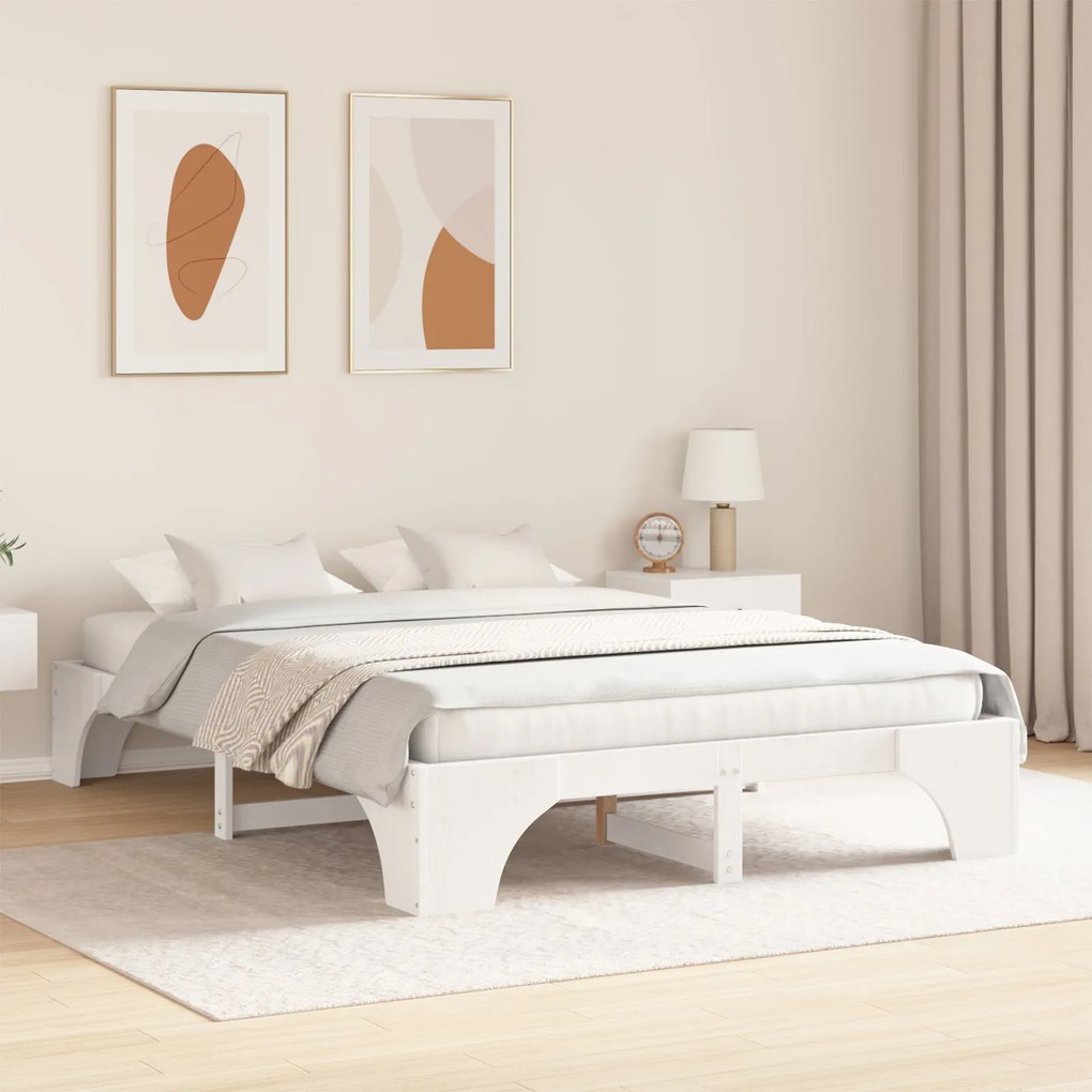 Estrutura de Cama Branca Madeira 140 x 200 cm Minimalista