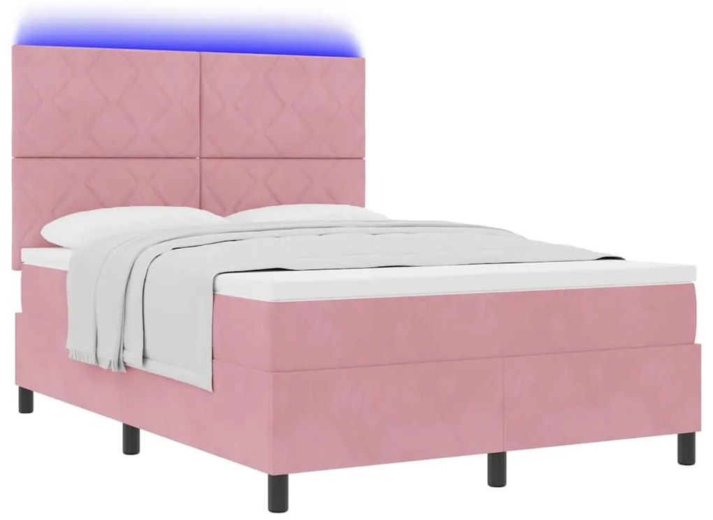 Cama Box com Colchão e LED Rosa 160x200 cm Veludo
