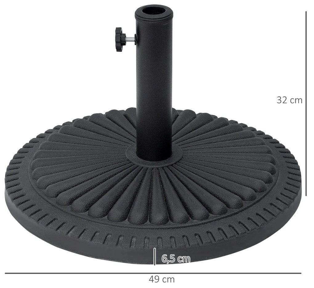 Base para Chapéu de Sol Suporte para Chapéu de Sol para Mastros de 35mm/38mm/48mm para Terraço Jardim Exterior Ø49x32 cm Preto