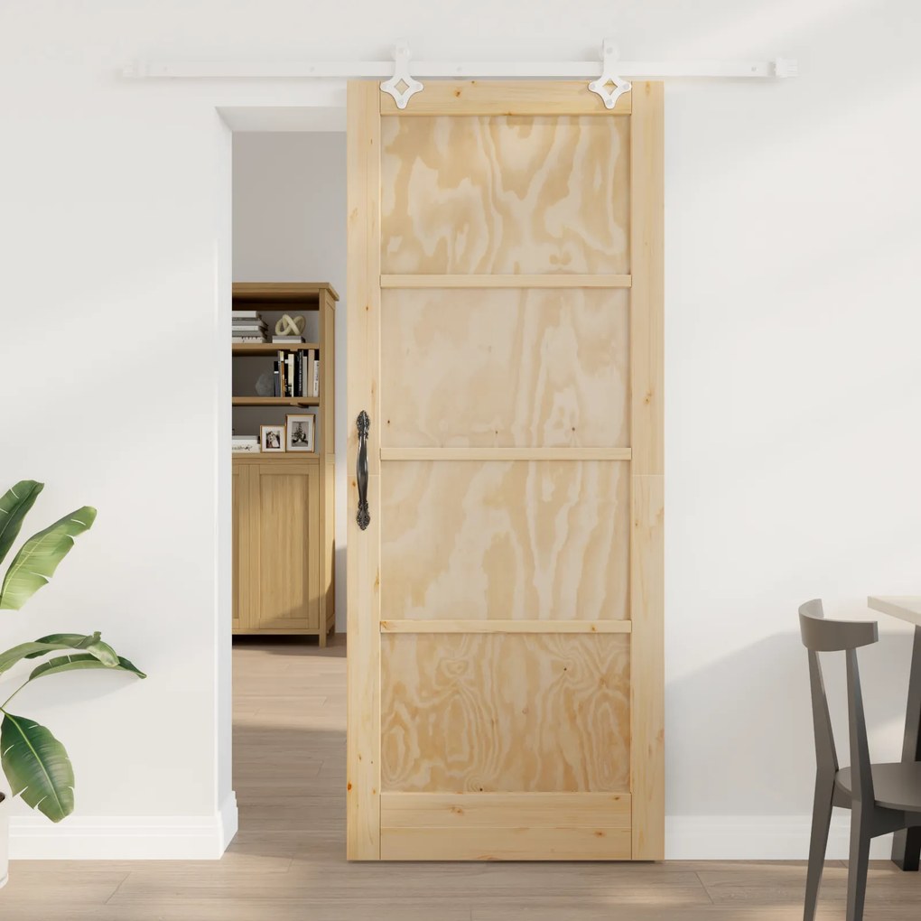 Porta Deslizante vidaXL com Conjunto de Ferragens 86x211 cm Madeira Só