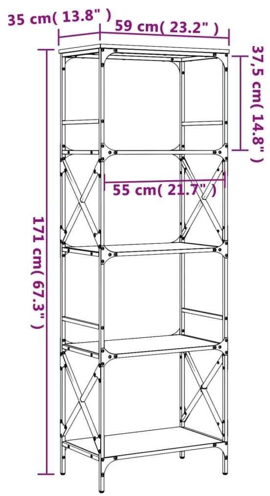 Estante c/ 5 prateleiras derivados de madeira carvalho fumado