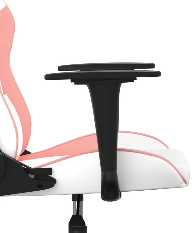 Cadeira gaming massagens couro artificial branco e rosa