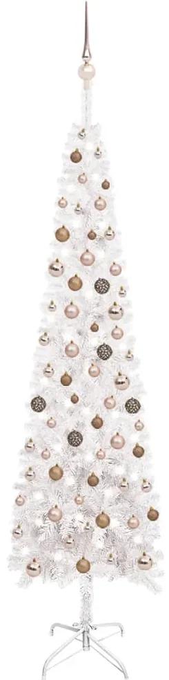 3078064 vidaXL Árvore de Natal fina com luzes LED e bolas 240 cm branco