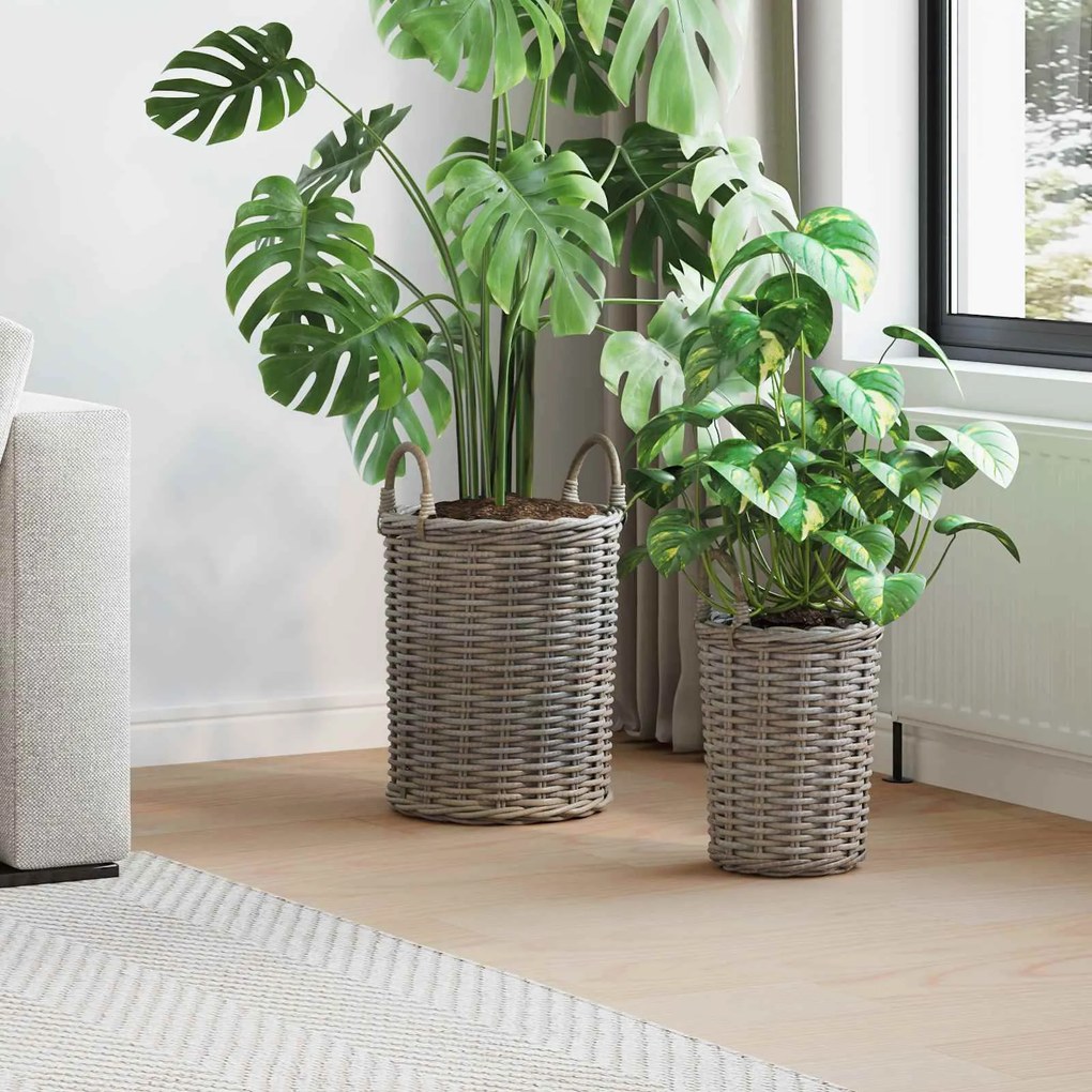 vidaXL Cesta de Plantas com armazenamento 2 pcs Cinzeto Rattan Kubu
