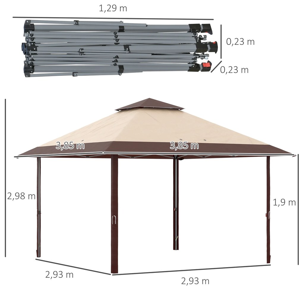 Pérgola Dobrável 3,85x3,85 m Pérgola de Jardim com Telhado Duplo Altura Ajustável para Festas Casamentos Cáqui e Café