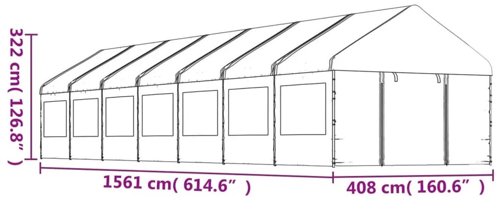 Gazebo com telhado 15,61x4,08x3,22 m polietileno branco