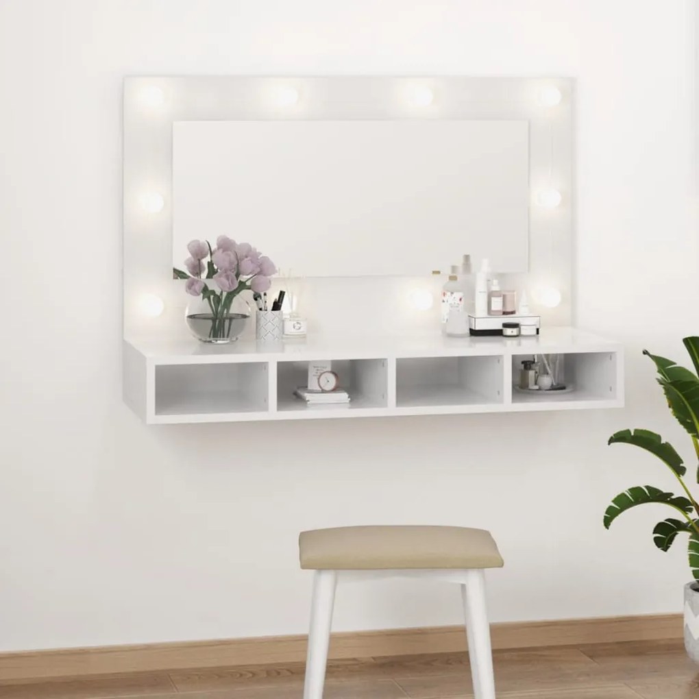 808897 vidaXL Armário espelhado com LED 90x31,5x62 cm branco brilhante