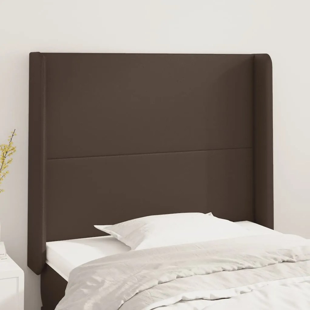 vidaXL Cabeceira cama c/ abas couro artif. 93x16x118/12 cm castanho