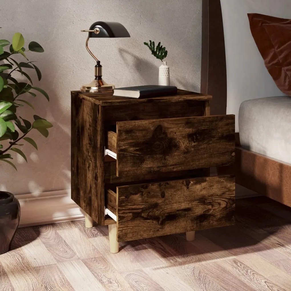 Mesa de cabeceira pernas madeira maciça carvalho fumado