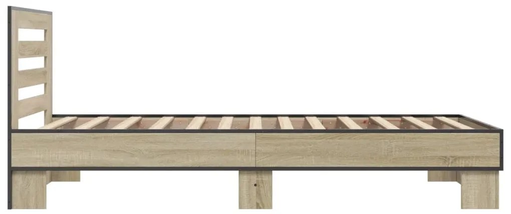 Estrutura de cama derivados de madeira e metal carvalho sonoma