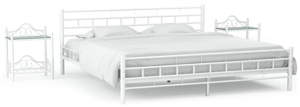 Estrutura cama c/ 2 mesas de cabeceira metal branco 140x200 cm