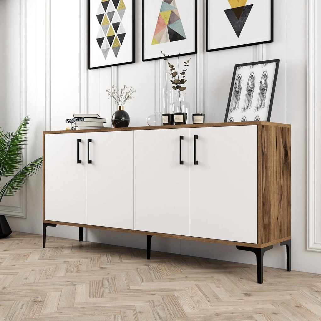 Console Kiev – Nogueira/Branco – 160 cm x 78 cm x 35 cm