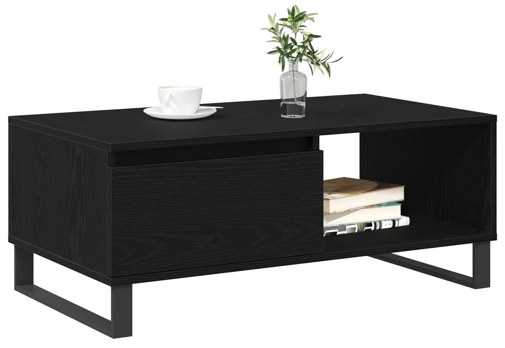 Mesa de centro vidaXL Preto Carvalho 90x50x36,5 cm Madeira engenheirad