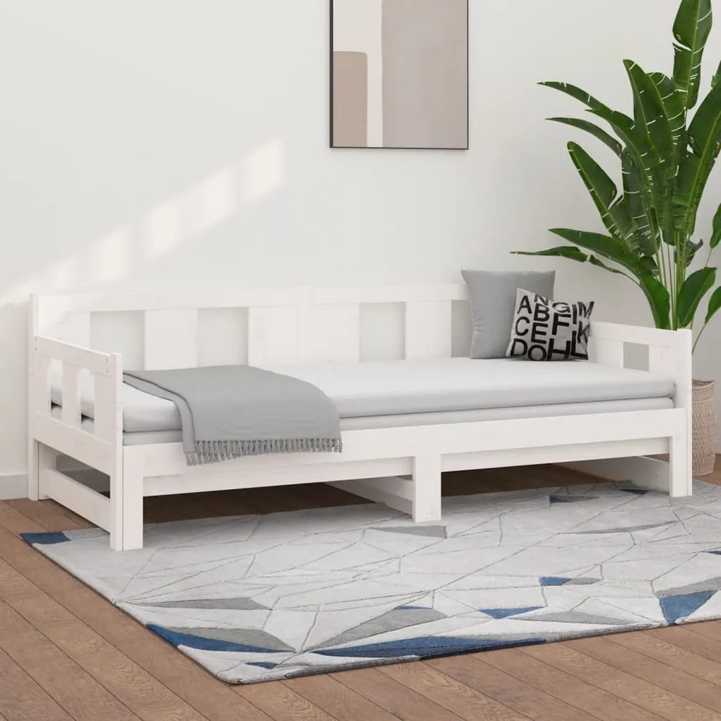 Estrutura sofá-cama de puxar pinho maciço branco 2x(90x190) cm