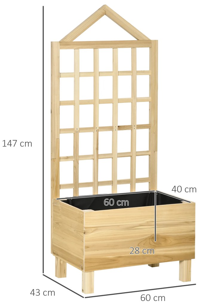 Floreira de Madeira com Treliça Floreira com Treliça Tecido não Tecido e 2 Orifícios de Drenagem para Cultivos de Verduras Plantas Flores 60x43x147 cm
